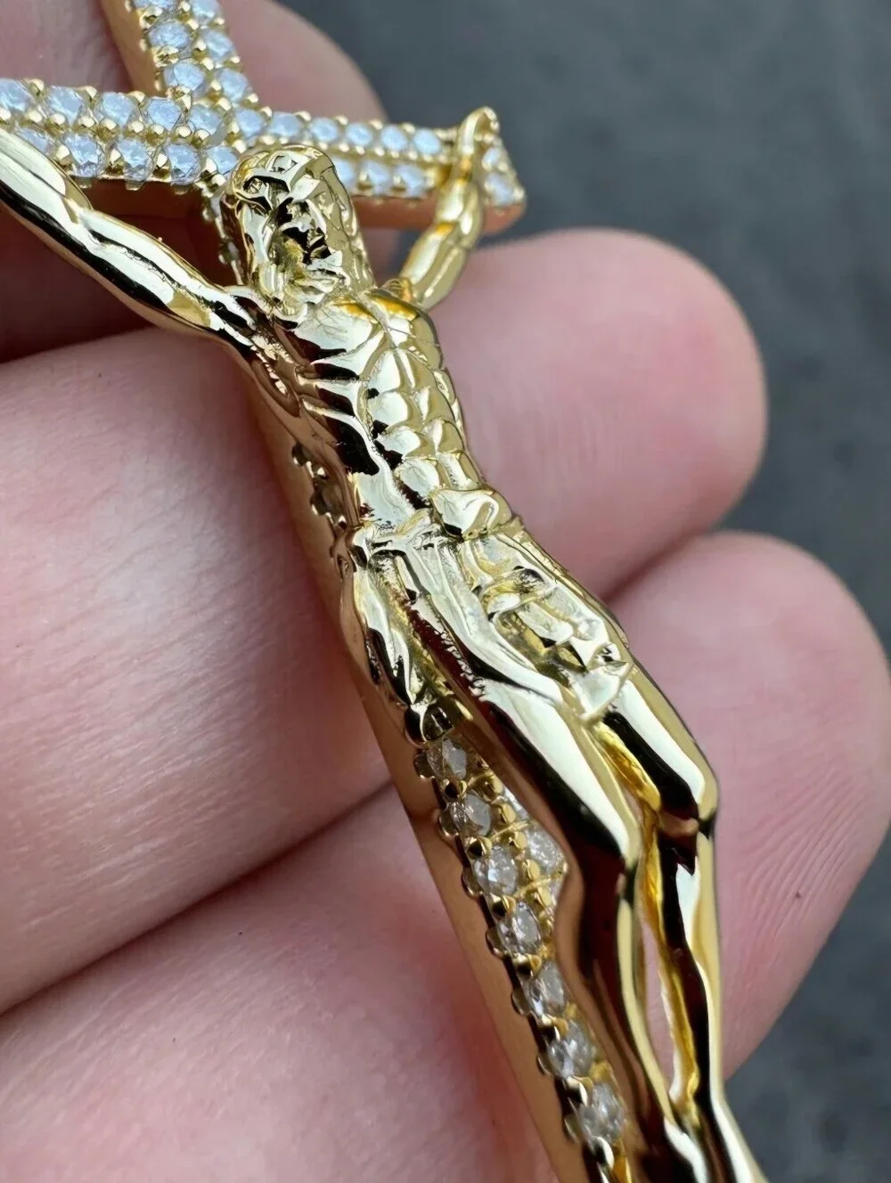 Iced Out 3D Jesus On Cross Moissanite Pendant - 14k Gold Vermeil/ 925 Silver NEW